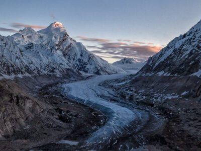 Zanskar valley river and peaks